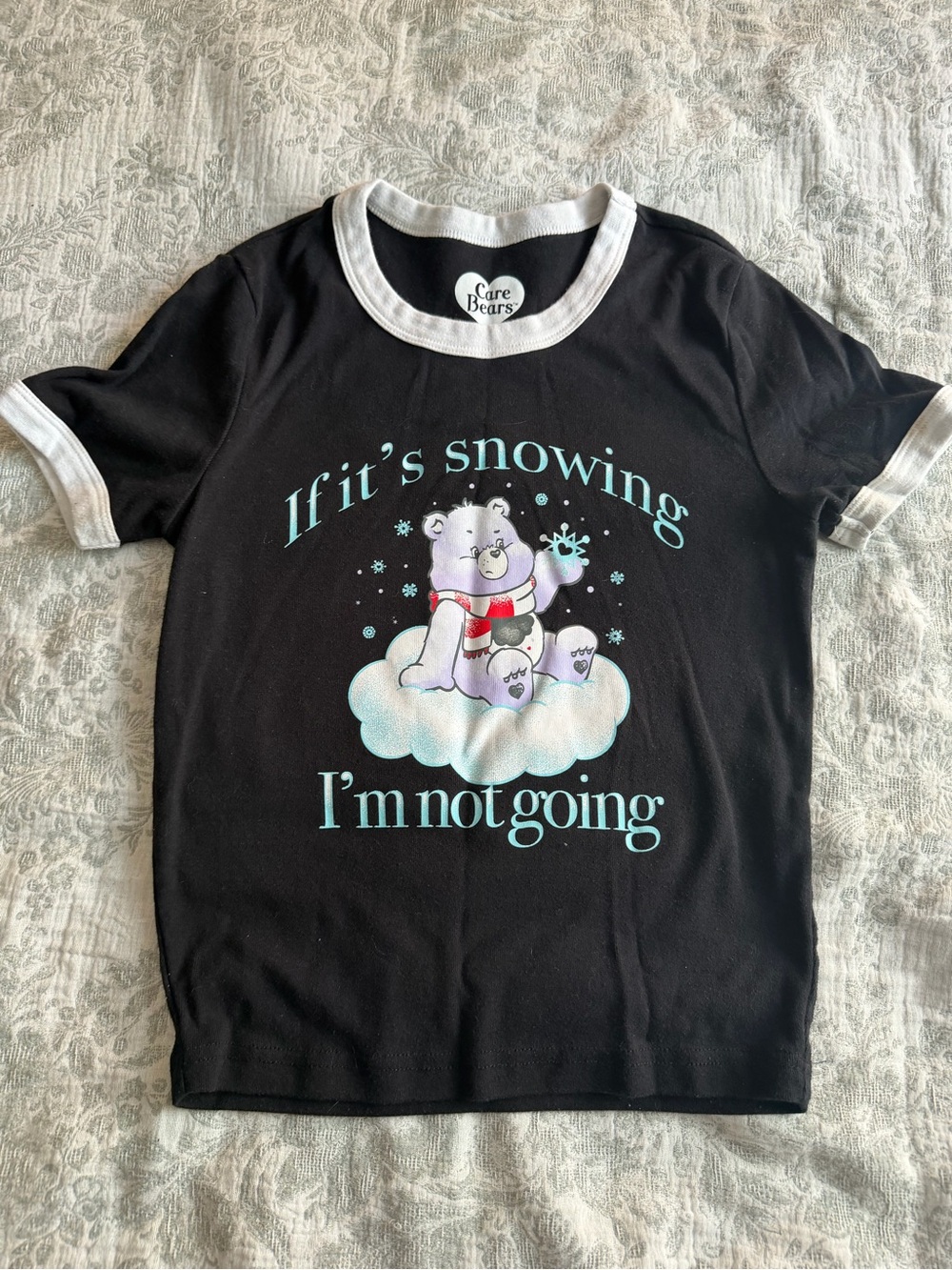 Care Bears Ringer Tee “If It’s Snowing I’m Not Going” Size Small